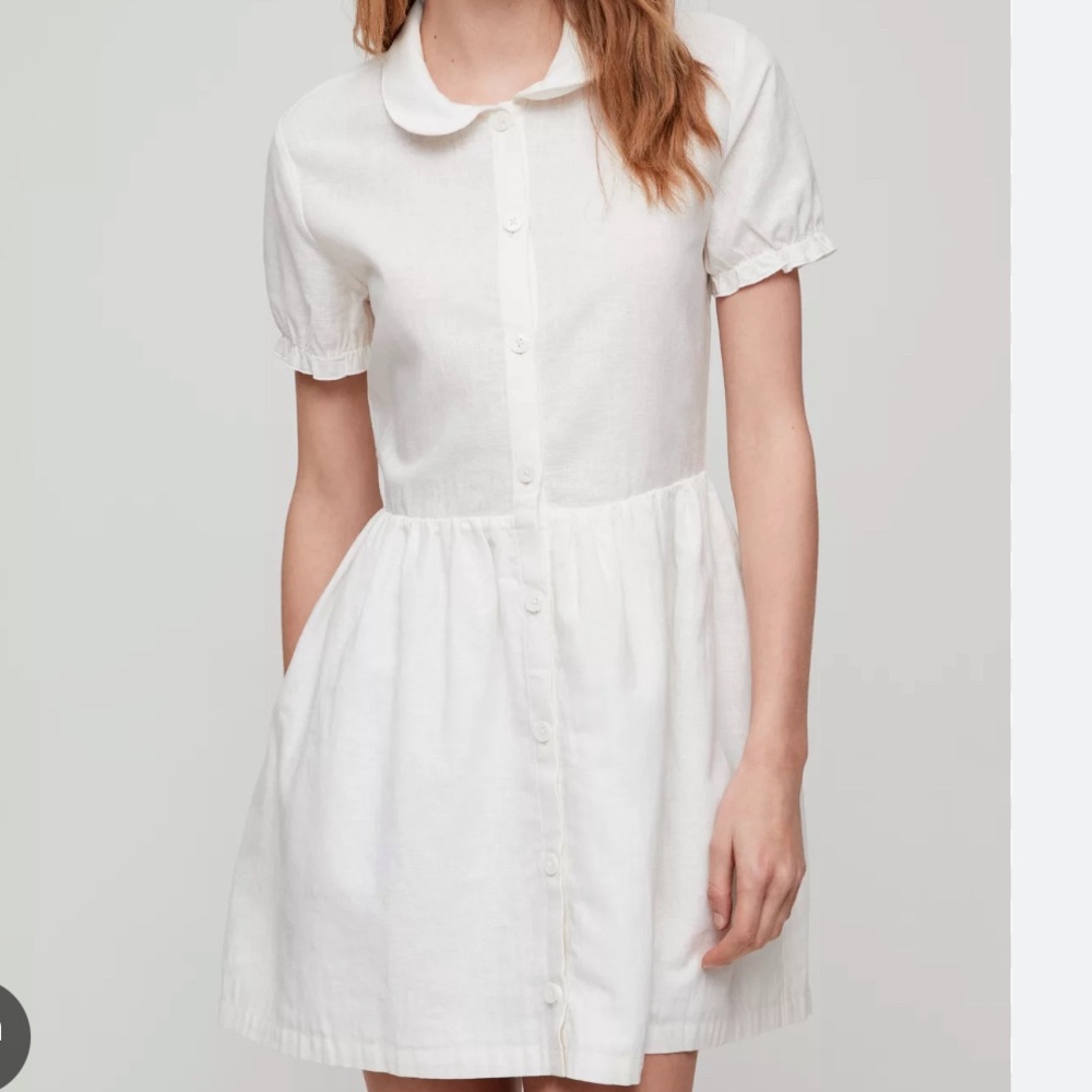 Aritzia Sunday Best Myla White Linen Peter Pan Collar Dress Size Small